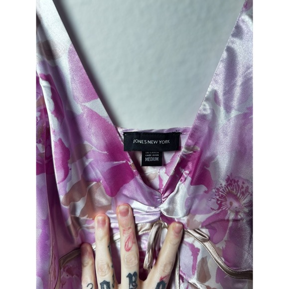 VTG Jones New York Floral‎ Romantic Satin Slip Dress Pink Spaghetti Strap Y2K - Picture 4 of 9